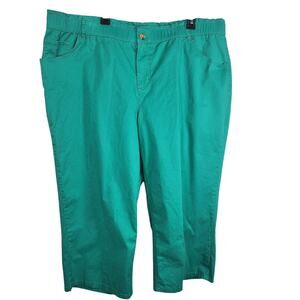 Denim & Co. EasyWear Twill Petite Cropped Pull On Pants Pockets Spring Jade 2XP